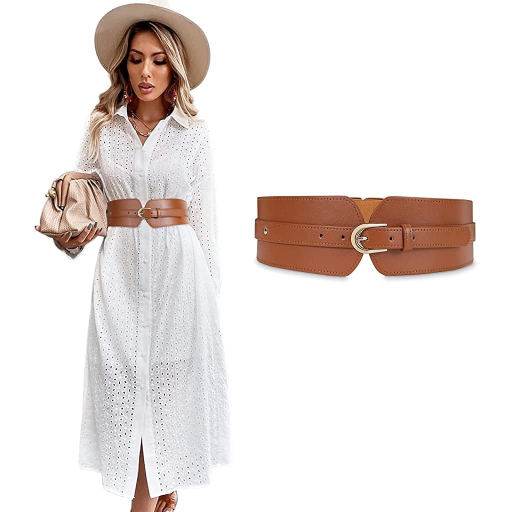 PALAY Fashion PU Width Belt,Women's Metal Buckle Design Belt Interlocking Buckle Vintage Blouse Blazer Dress Belt (Brown,23-33 inches) PALAY Fashion PU Width Belt,Women's Metal Buckle Design Belt Interlocking Buckle Vintage Blouse Blazer Dress Belt (Brown,23-33 inches)